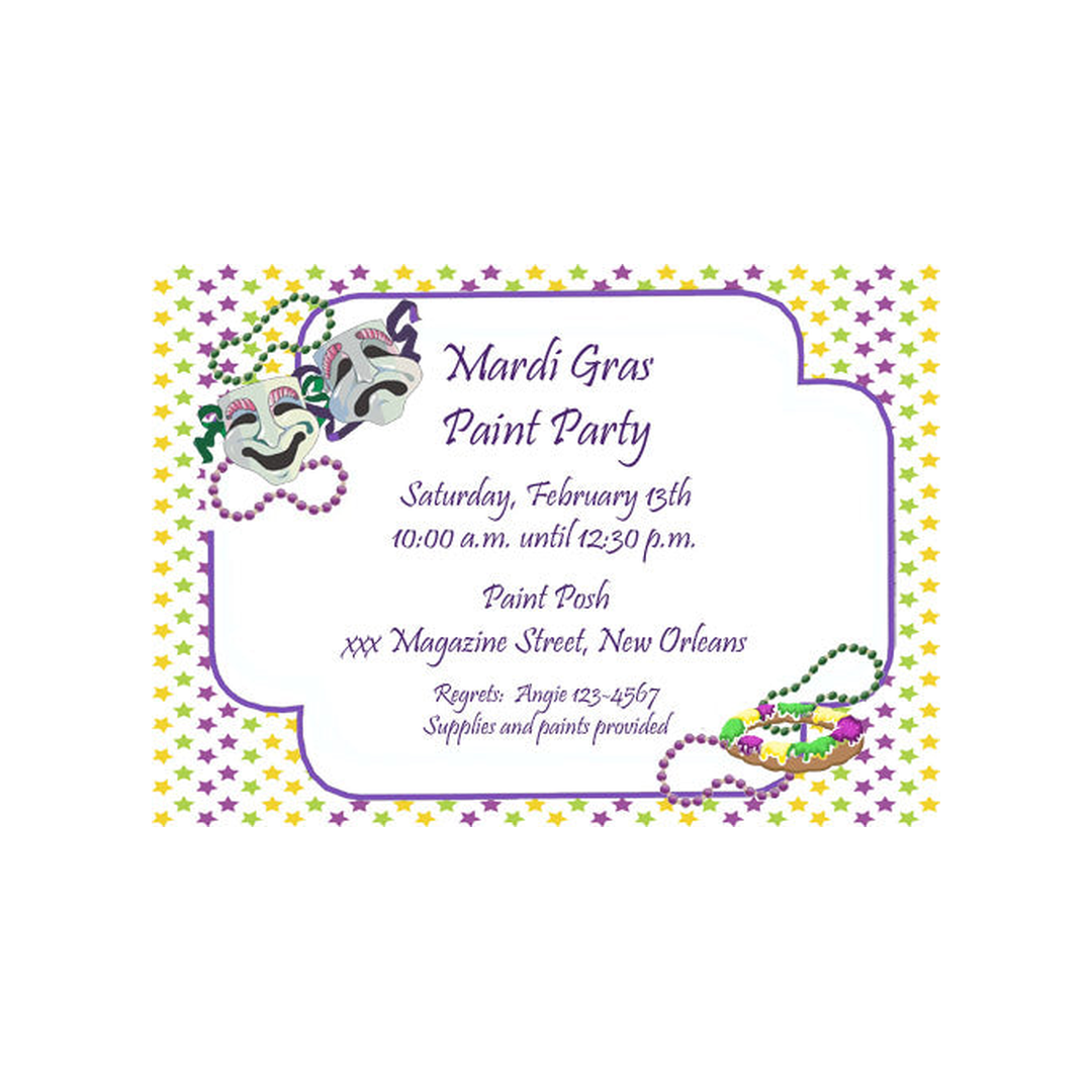 COMEDY AND TRAGEDY MASKS AND BEADS CUSTOM INVITATION