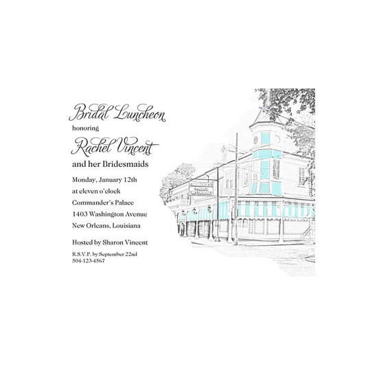 COMMANDER'S RESTAURANT SKETCH CUSTOM INVITATION