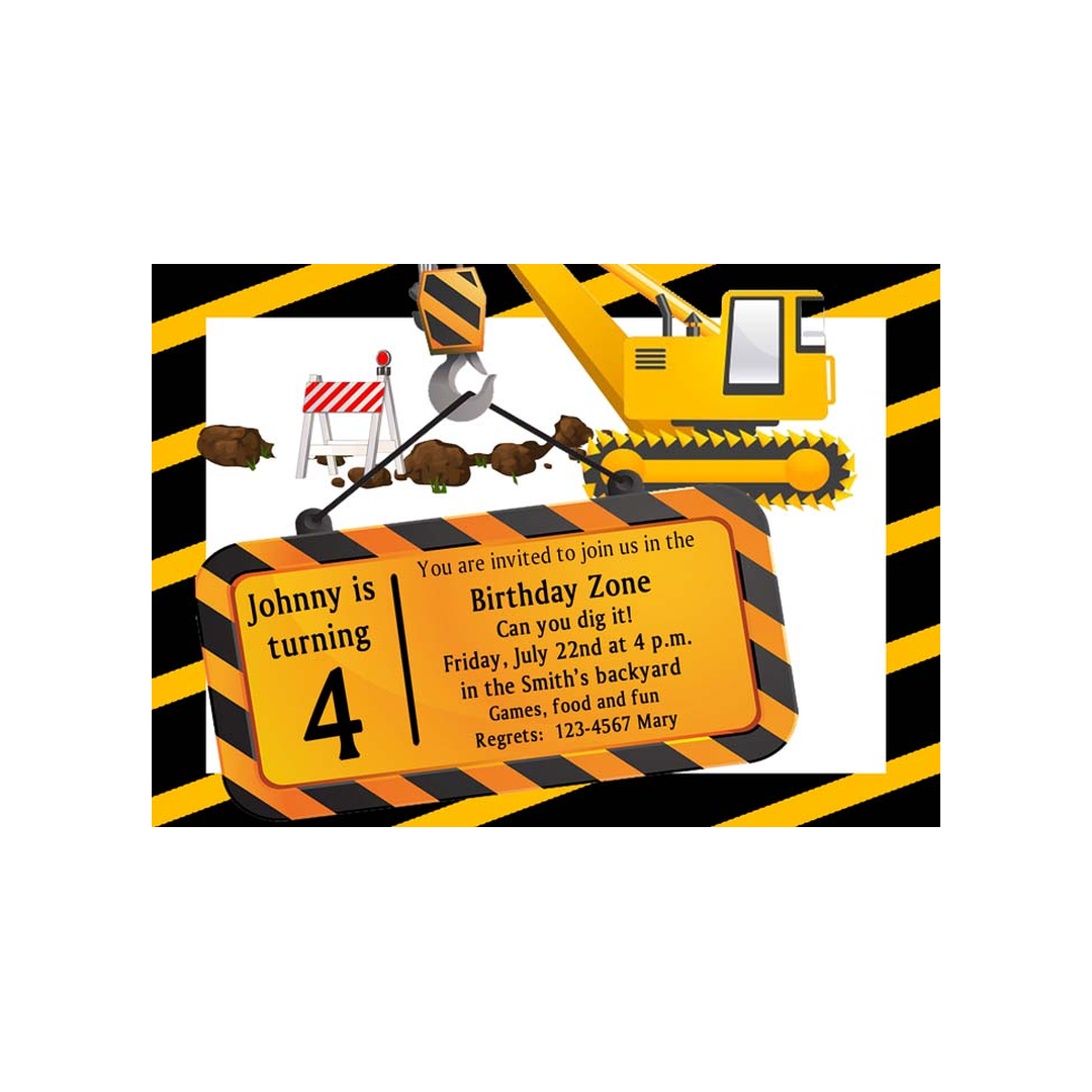 CONSTRUCTION CRANE LIFTING A SIGN CUSTOM INVITATION