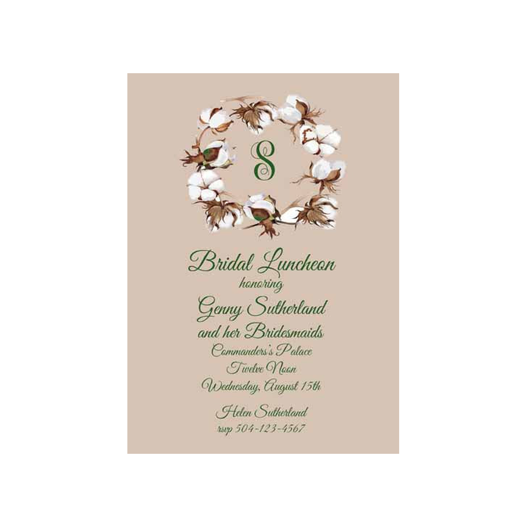 COTTON BALL WREATH CUSTOM INVITATION