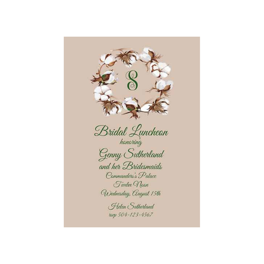 COTTON BALL WREATH CUSTOM INVITATION