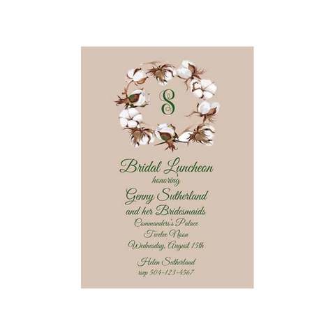 COTTON BALL WREATH CUSTOM INVITATION