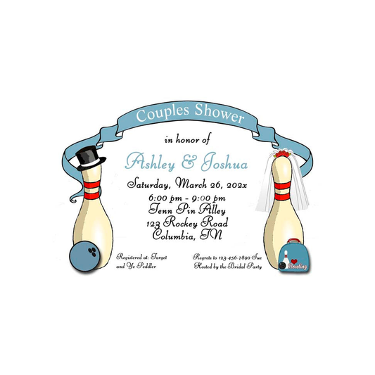 COUPLES BOWLING PINS CUSTOM INVITATION