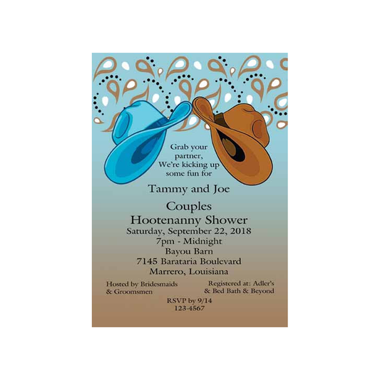 COUPLES COWBOY HATS CUSTOM INVITATION