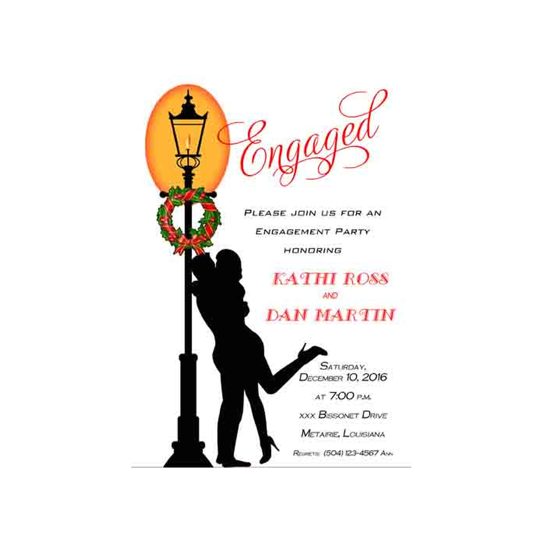 COUPLE KISSING AT LAMPPOST CUSTOM INVITATION