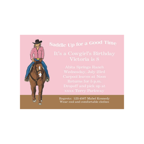 COWGIRL RIDING A HORSE CUSTOM INVITATION
