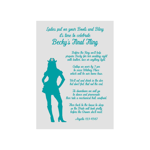 COWGIRL SILHOUETTE CUSTOM INVITATION