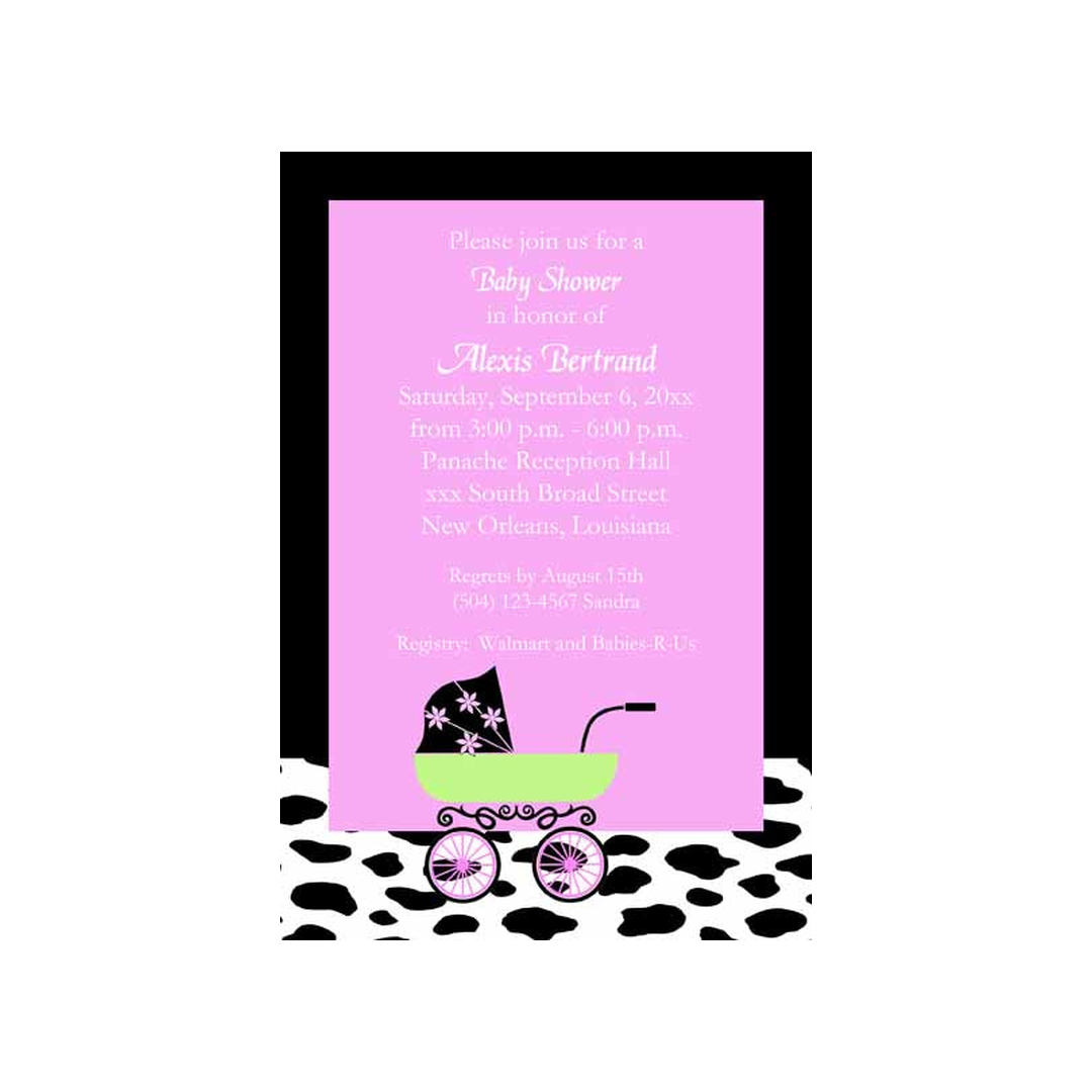 COW PATTERN AND BABY CARRIAGE CUSTOM INVITATION