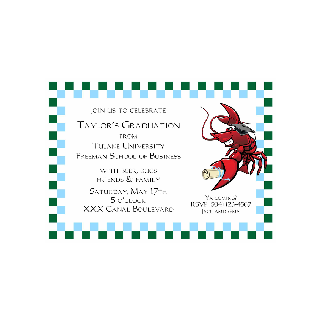 CRAWFISH CHECKER BORDER GRADUATION CUSTOM INVITATION