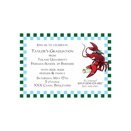 CRAWFISH CHECKER BORDER GRADUATION CUSTOM INVITATION