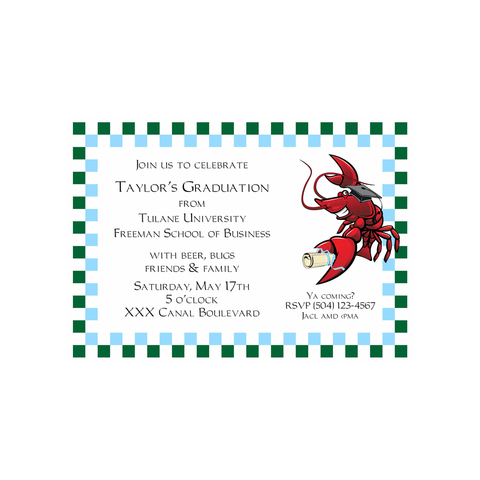 CRAWFISH CHECKER BORDER GRADUATION CUSTOM INVITATION
