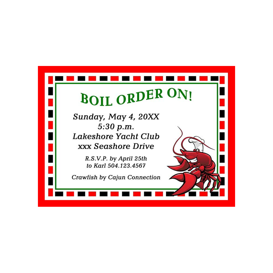 CRAWFISH CHEF BOIL ORDER ON CUSTOM INVITATION