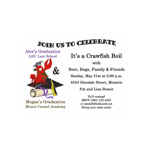 CRAWFISH ON CAP GRADUATION CUSTOM INVITATION