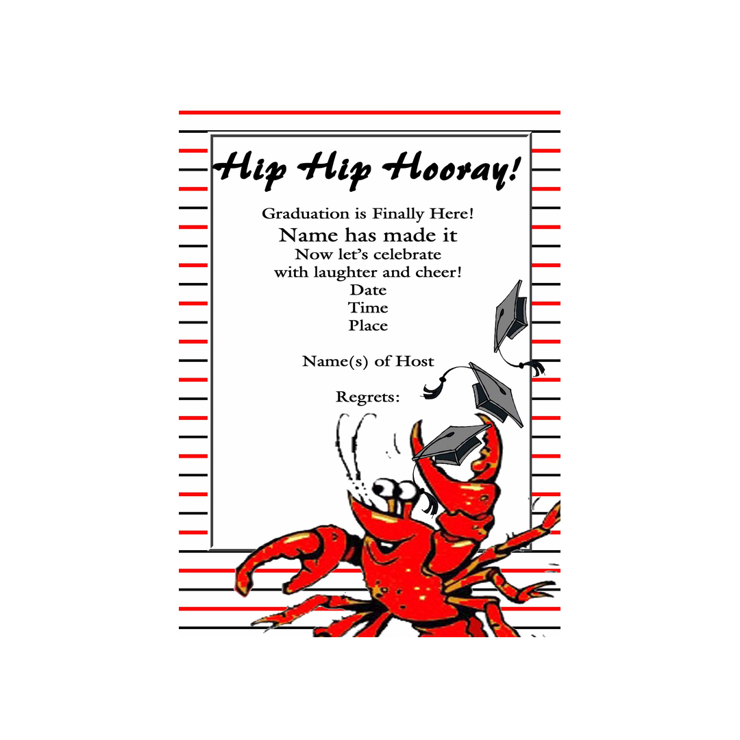 CRAWFISH TOSSING CAPS GRADUATION CUSTOM INVITATION