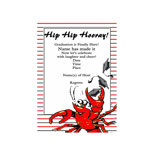 CRAWFISH TOSSING CAPS GRADUATION CUSTOM INVITATION