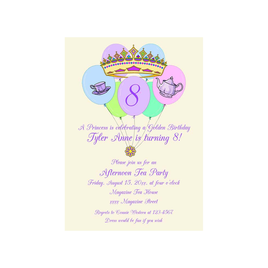 CROWN, BALLOONS AND TEA CUSTOM INVITATION