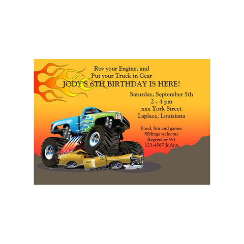 CRUSHING MONSTER TRUCK CUSTOM INVITATION