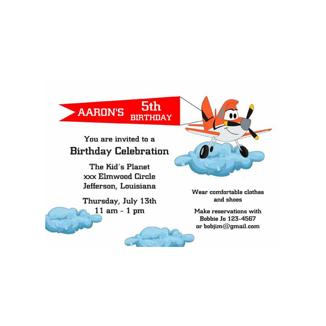 CUTE AIRPLANE AND BANNER CUSTOM INVITATION