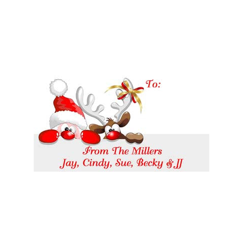 CUTE SANTA AND RUDOLPH PERSONALIZED GIFT OR CALLING CARDS