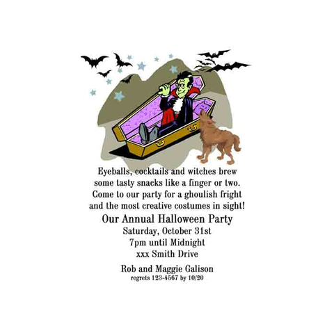 CUTE VAMPIRE IN COFFIN CUSTOM INVITATION