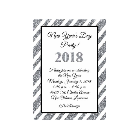 DIAGONAL SILVER GLITTER STRIPES AND YEAR CUSTOM INVITATION