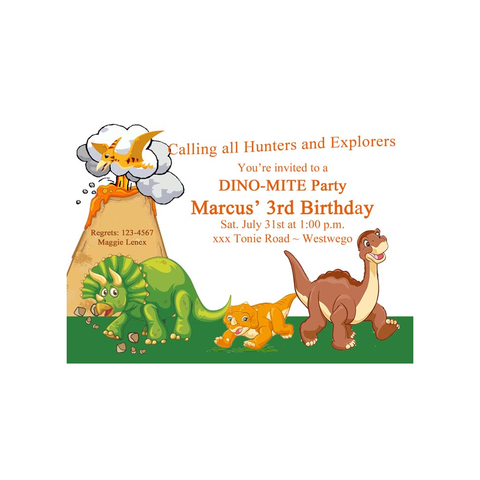DINOSAURS AND VOLCANO CUSTOM INVITATION