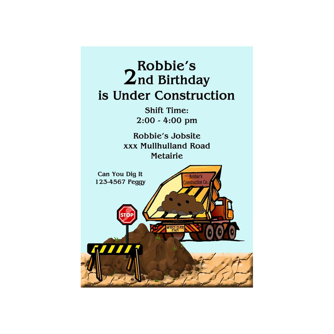 DIRT BEING DUMPED-DUMP TRUCK CUSTOM INVITATION