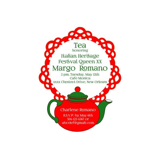 DOILY AND TEAPOT CUSTOM INVITATION