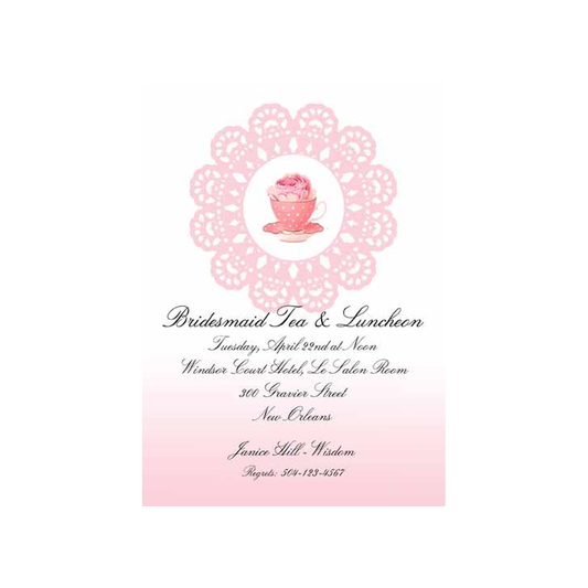 DOILY, ROSES AND TEA CUP CUSTOM INVITATION