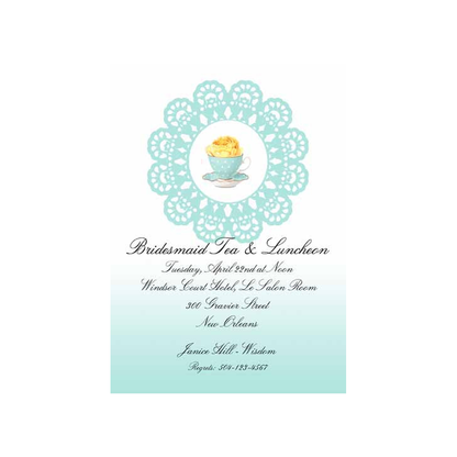 DOILY, ROSES AND TEA CUP CUSTOM INVITATION