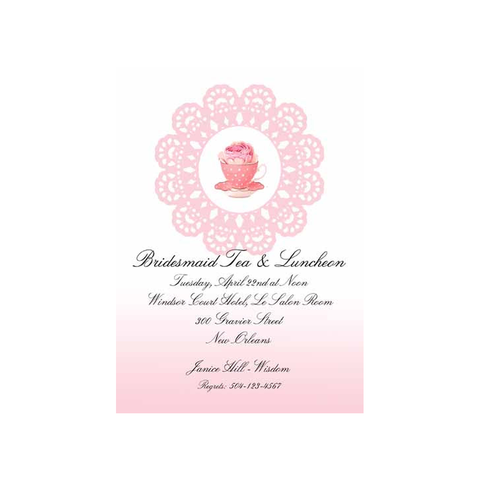 DOILY, ROSES AND TEA CUP CUSTOM INVITATION