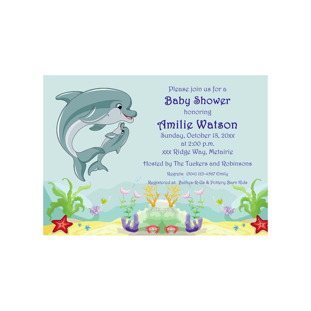 DOLPHIN MOM AND BABY UNDER THE SEA CUSTOM INVITATION