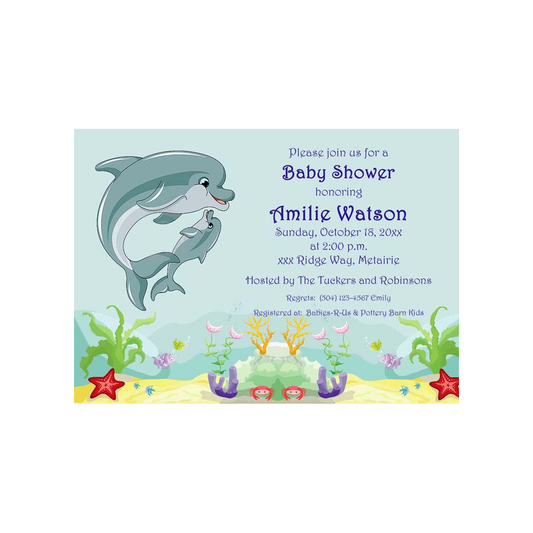 DOLPHIN MOM AND BABY UNDER THE SEA CUSTOM INVITATION