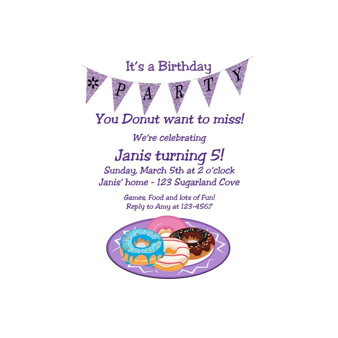 DONUTS WITH SPARKLE BANNER CUSTOM INVITATION