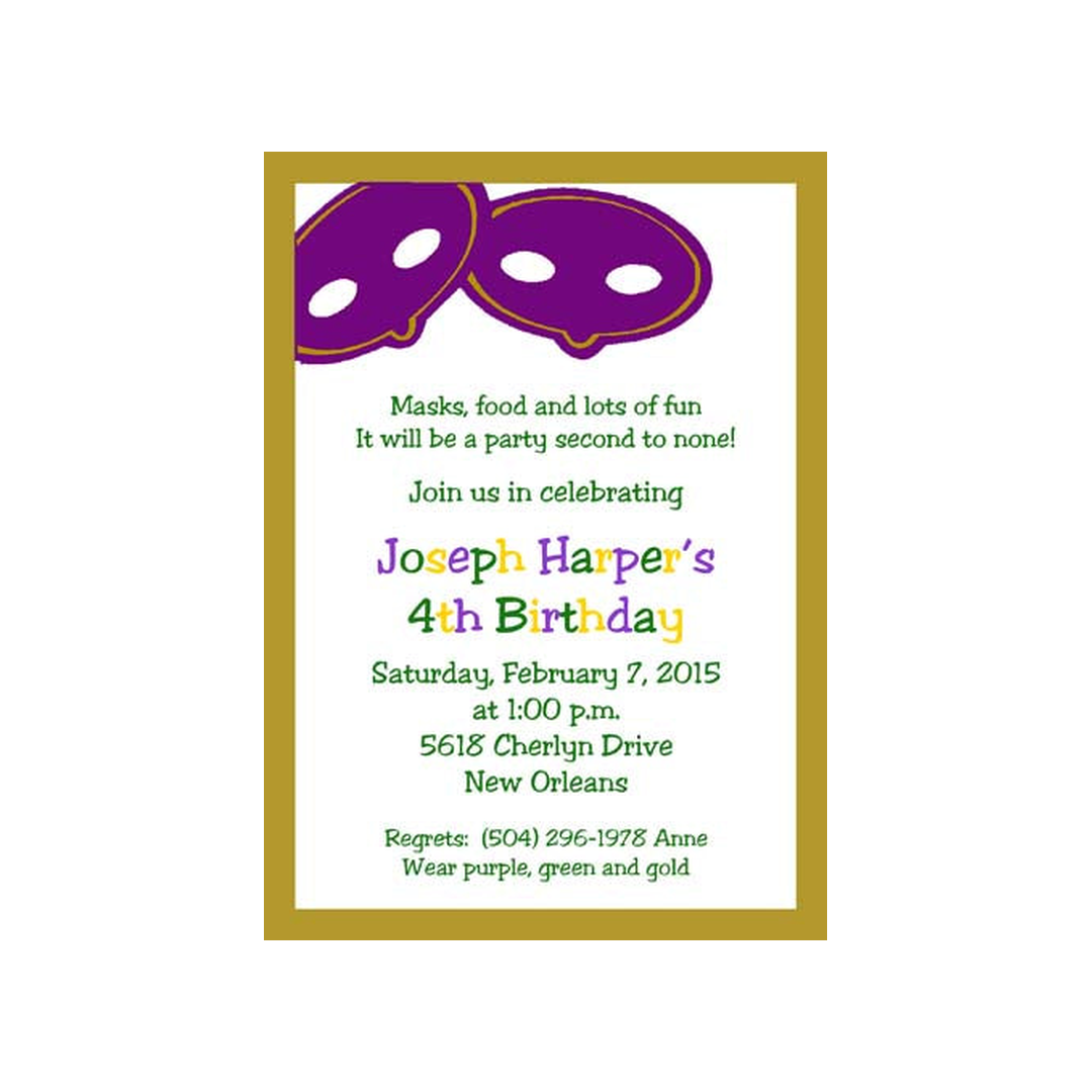 DOUBLE MARDI GRAS MASKS CUSTOM INVITATION