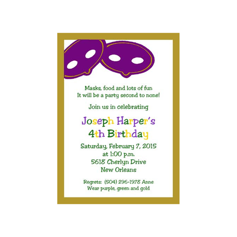 DOUBLE MARDI GRAS MASKS CUSTOM INVITATION