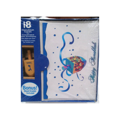 DREIDEL WITH BLUE RIBBON HANUKKAH BOXED GREETING CARDS