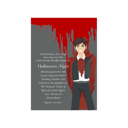 DRIPPING BLOOD AND VAMPIRE CUSTOM INVITATION