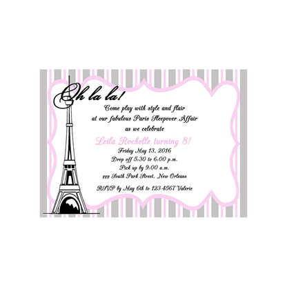 EIFFEL TOWER AND STRIPES CUSTOM INVITATION