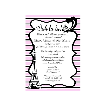 EIFFEL TOWER AND STRIPES CUSTOM INVITATION