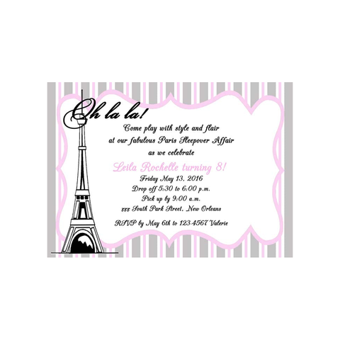 EIFFEL TOWER AND STRIPES CUSTOM INVITATION