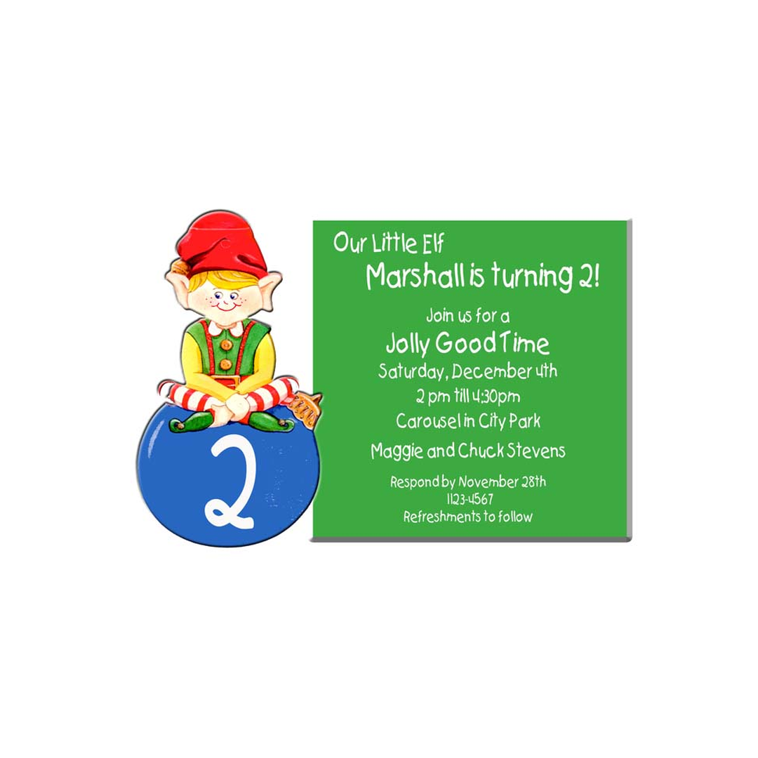 ELF ON AN ORNAMENT CUSTOM INVITATION