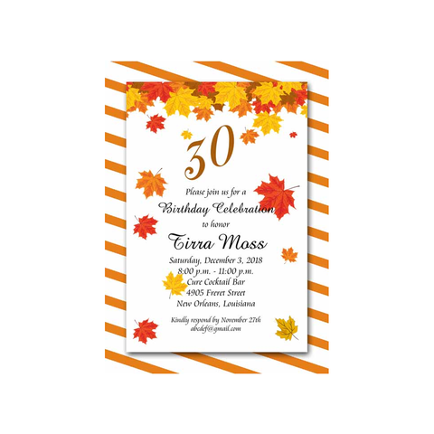 FALL LEAVES ON DIAGONAL STRIPE BACKGROUND CUSTOM INVITATION