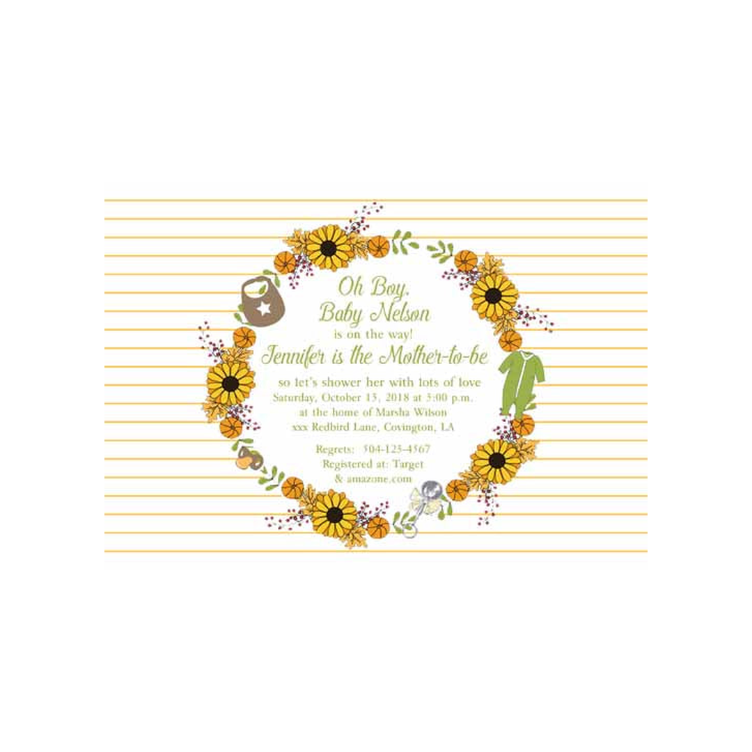 FALL WREATH OF LEAVES AND BABY ITEMS CUSTOM INVITATION