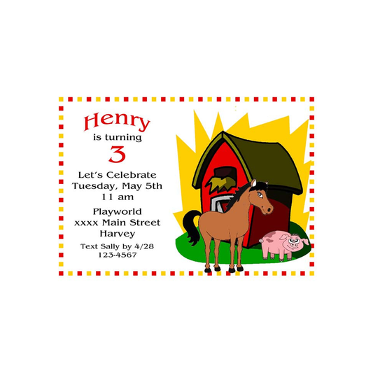 FARMER'S BARN OR PETTING ZOO CUSTOM INVITATION