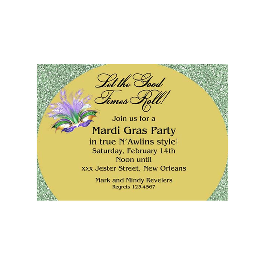 FEATHERED MARDI GRAS MASK AND GLITTER CUSTOM INVITATION
