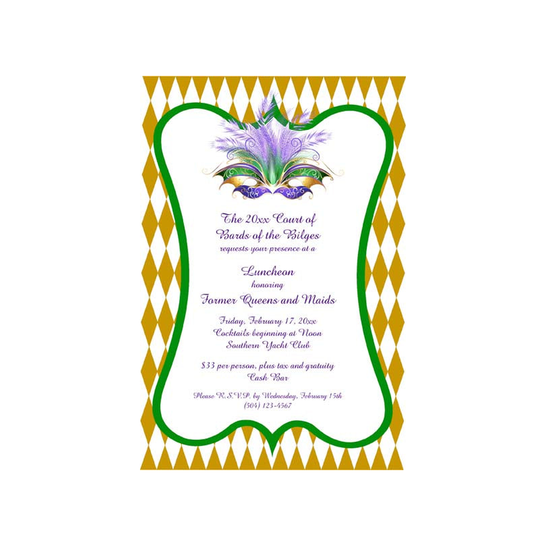 FEATHERED MARDI GRAS MASK CUSTOM INVITATION