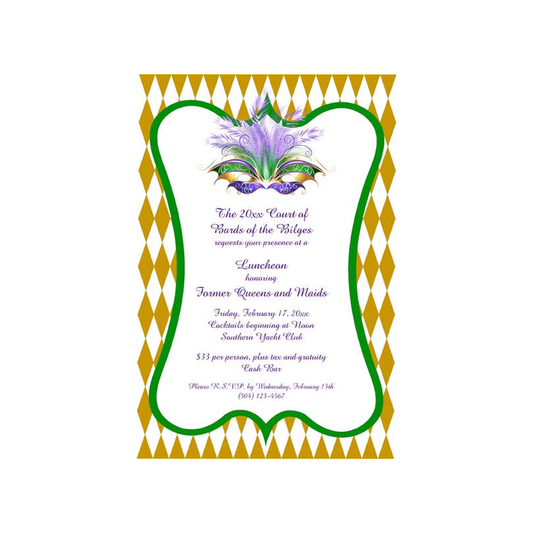FEATHERED MARDI GRAS MASK CUSTOM INVITATION