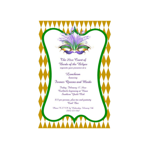 FEATHERED MARDI GRAS MASK CUSTOM INVITATION