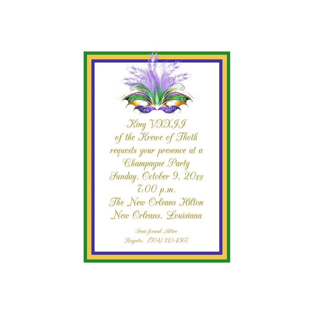 FEATHERED MASK WITH BORDERS CUSTOM INVITATION